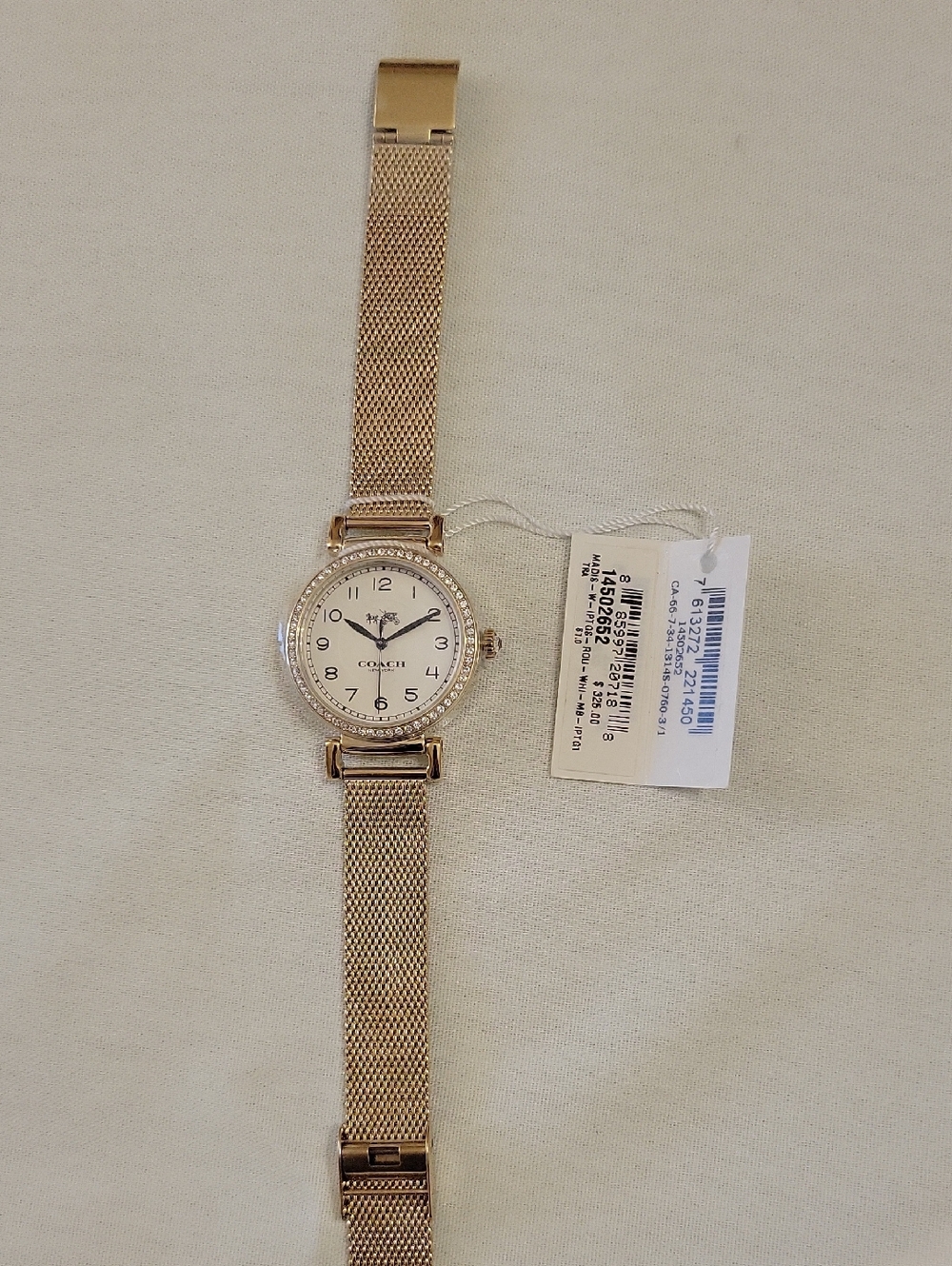 Coach  Gold Mesh Bracelet Watch with White Dial Adjustable Strap
